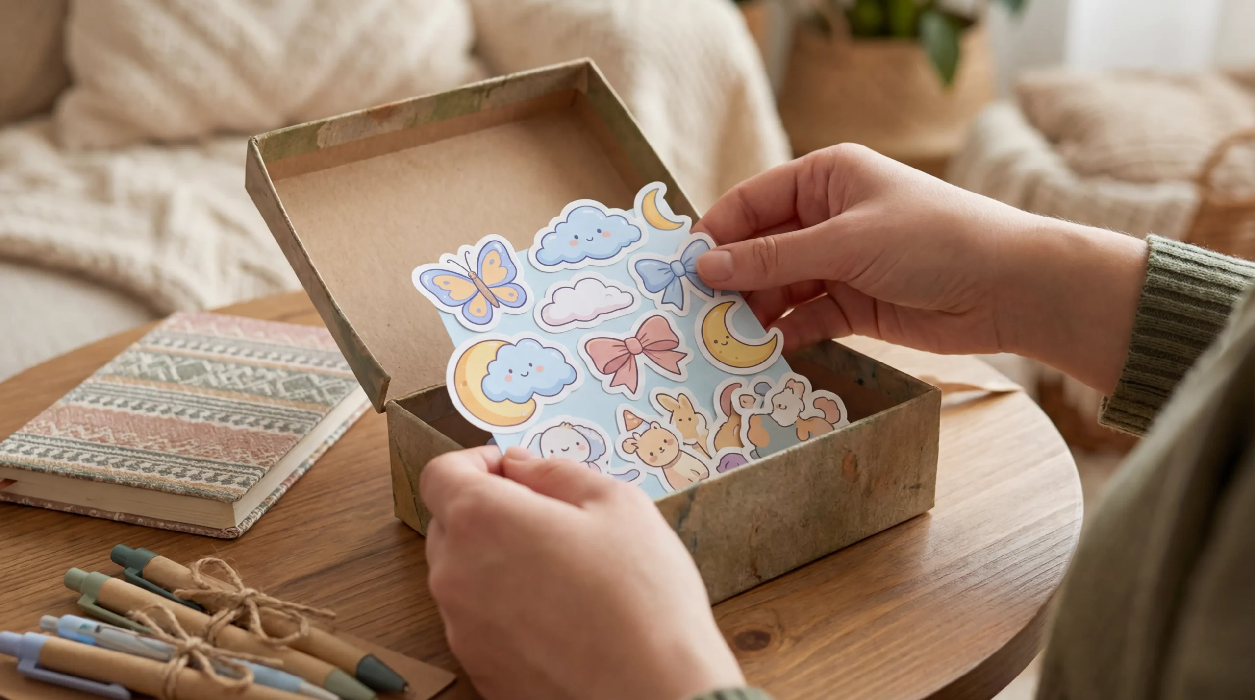 چسباندن برچسب فانتزی کیوت روی جلد دفتر برای بازگشایی مدارس